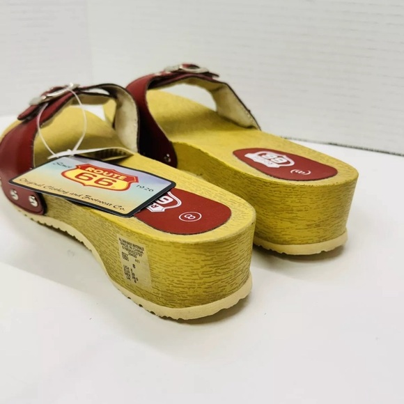 Route 66 Red Single Strappy Slip On Wooden Sandals, Size 8 Chunky Boho - Picture 5 of 6